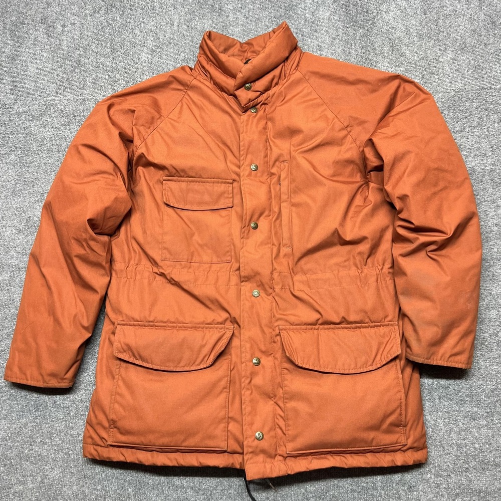 Vintage Eddie Bauer Jacket Mens XL Orange Goose Down Puffer Parka Canvas Outdoor